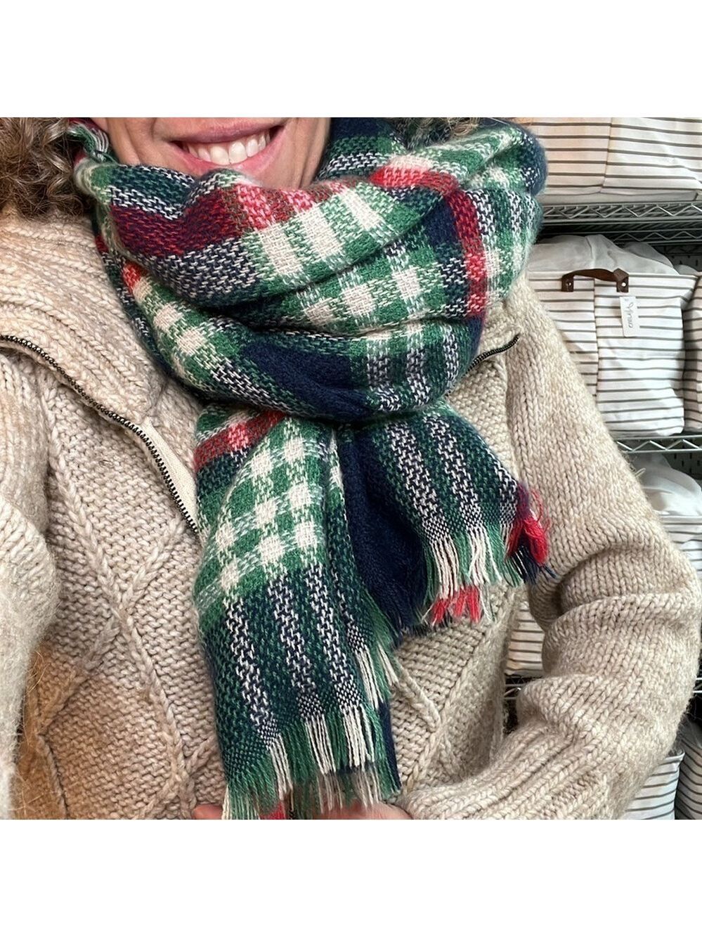 VENERA Wool Blend Plaid Scarf Wrap Blanket, 54” square - Picture 4 of 8